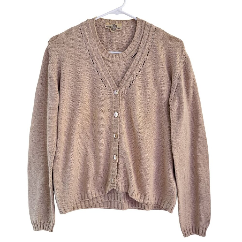 Malo Bergdorf Goodman Cotton Cardigan Sweater Set Beige Twinset S